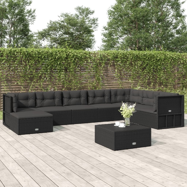 Set Mobili da Giardino con Cuscini 8 pz Nero in Polyrattan