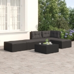 Set Divani da Giardino 5 pz con Cuscini Nero in Polyrattan