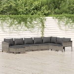 Set Divani da Giardino 8 pz con Cuscini in Polyrattan Grigio