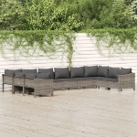 Set Divani da Giardino 10 pz con Cuscini in Polyrattan Grigio