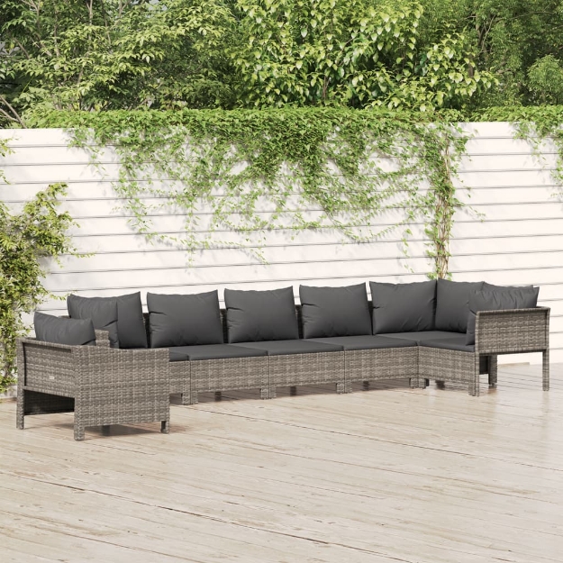 Set Divani da Giardino 7 pz con Cuscini in Polyrattan Grigio