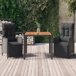 Set da Pranzo da Giardino 3 pz con Cuscini Nero in Polyrattan