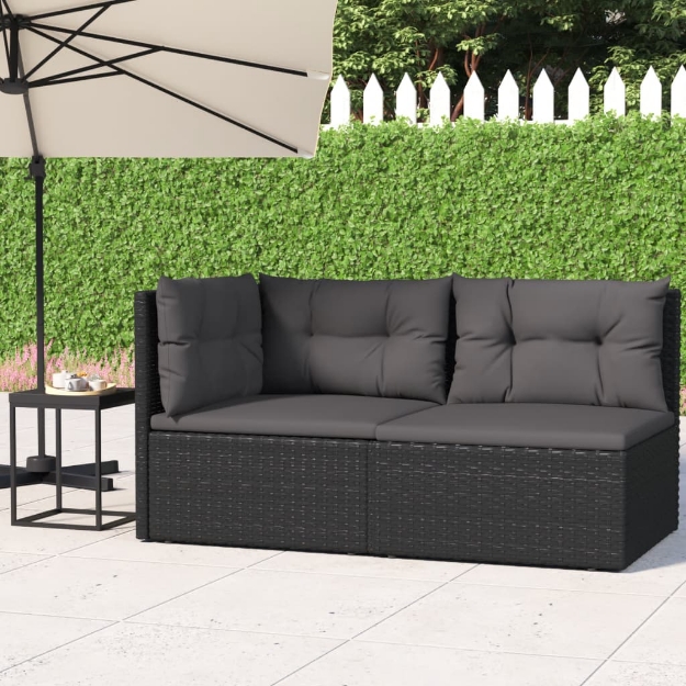 Set da Giardino 2 pz con Cuscini Nero in Polyrattan