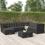 Set Salotto da Giardino con Cuscini 7pz Nero Polyrattan