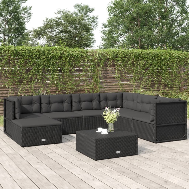 Set Salotto da Giardino con Cuscini 7pz Nero Polyrattan