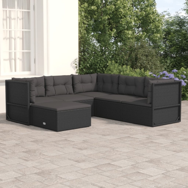 Set Mobili da Giardino 6 pz con Cuscini in Polyrattan Nero