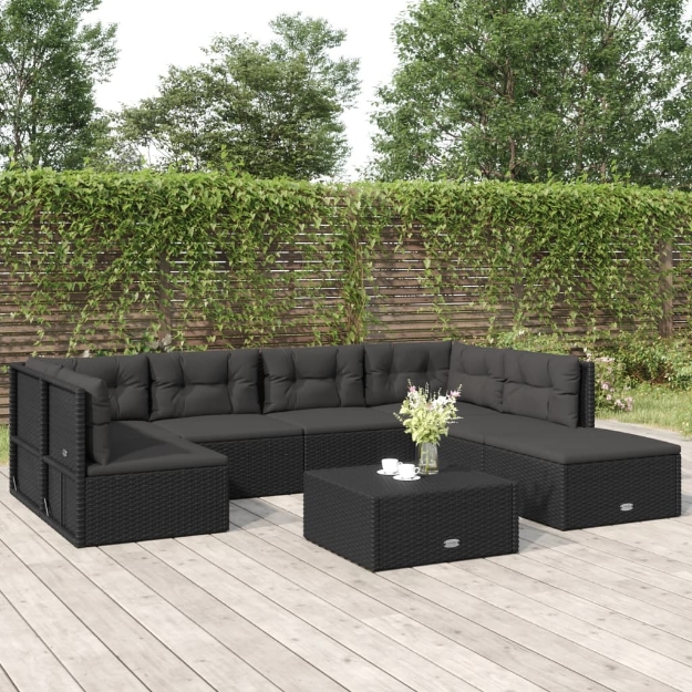 Set Salotto da Giardino con Cuscini 7pz Nero Polyrattan