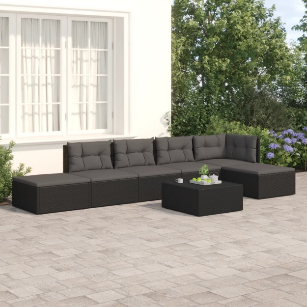 Set Mobili da Giardino 6 pz con Cuscini in Polyrattan Nero