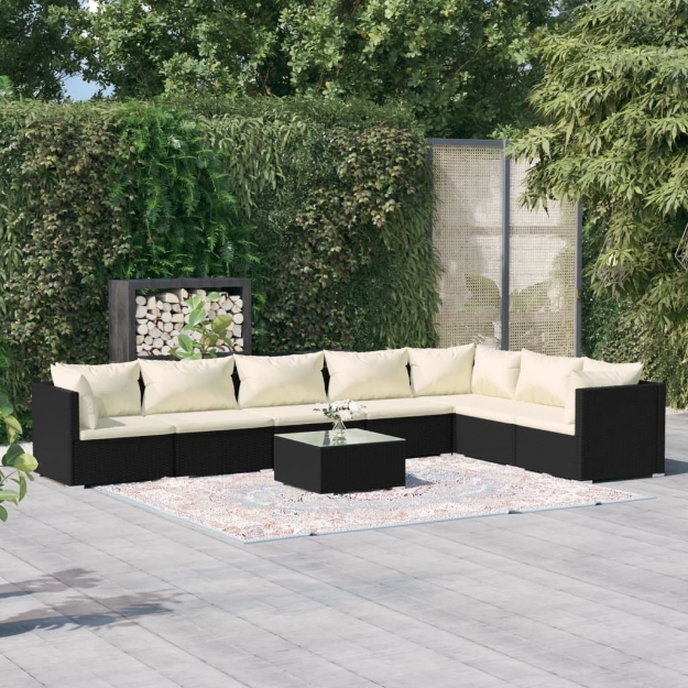 Set Divani da Giardino con Cuscini 8 pz in Polyrattan Nero