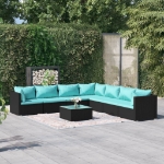 Set Divani da Giardino 8 pz con Cuscini in Polyrattan Nero