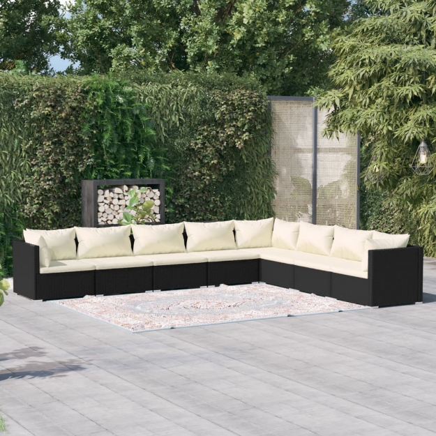 Set Divani da Giardino con Cuscini 8 pz in Polyrattan Nero