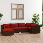 Set Divani da Giardino 6 pz con Cuscini in Polyrattan Marrone