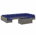 Set Divani da Giardino 12 pz con Cuscini in Polyrattan Grigio