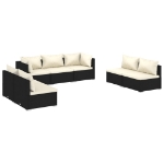 Set Salotto da Giardino 7 pz con Cuscini in Polyrattan Nero