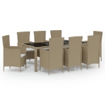 Set Mobili da Pranzo da Giardino 9pz e Cuscini Polyrattan Beige