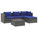 Set Divani da Giardino 6 pz con Cuscini in Polyrattan Grigio
