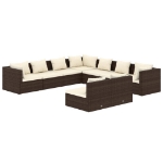 Set Divani da Giardino 9 pz con Cuscini in Polyrattan Marrone