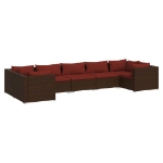 Set Divani da Giardino 7 pz con Cuscini in Polyrattan Marrone