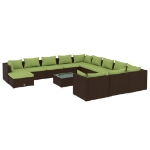 Set Divani da Giardino 13 pz con Cuscini in Polyrattan Marrone