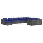 Set Divani da Giardino 10 pz con Cuscini in Polyrattan Grigio