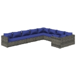 Set Divani da Giardino 9 pz con Cuscini in Polyrattan Grigio