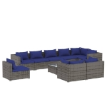 Set Divani da Giardino 10 pz con Cuscini in Polyrattan Grigio