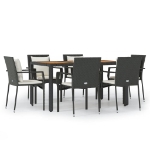 Set da Pranzo da Giardino 7 pz Nero con Cuscini in Polyrattan