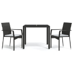 Set da Pranzo da Giardino 3 pz con Cuscini Nero in Polyrattan
