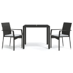 Set da Pranzo da Giardino 3 pz con Cuscini Nero in Polyrattan