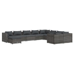 Set Divani da Giardino 10 pz con Cuscini in Polyrattan Grigio