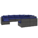 Set Divani da Giardino 9 pz con Cuscini in Polyrattan Grigio