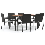 Set da Pranzo da Giardino 7 pz Nero con Cuscini in Polyrattan