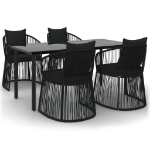 Set da Pranzo da Giardino 5 pz Nero con Cuscini in Rattan PVC