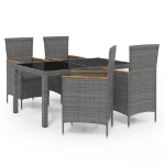 Set da Pranzo da Giardino 5 pz con Cuscini in Polyrattan Grigio