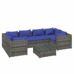 Set Divani da Giardino 7 pz con Cuscini in Polyrattan Grigio