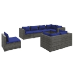 Set Divani da Giardino 8 pz con Cuscini in Polyrattan Grigio