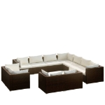 Set Divani da Giardino 11 pz con Cuscini in Polyrattan Marrone