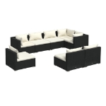 Set Divani da Giardino con Cuscini 8 pz in Polyrattan Nero