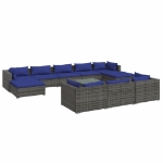 Set Divani da Giardino 11 pz con Cuscini in Polyrattan Grigio