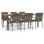 Set da Pranzo da Giardino 7 pz con Cuscini in Polyrattan Grigio