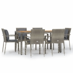 Set da Pranzo da Giardino 7 pz con Cuscini in Polyrattan Grigio