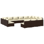 Set Divani da Giardino 13 pz con Cuscini in Polyrattan Marrone