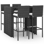 Set Bar da Giardino 5 pz con Cuscini in Polyrattan Nero