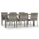 Set da Pranzo da Giardino 7 pz con Cuscini in Polyrattan Grigio