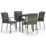 Set da Pranzo Giardino 5pz Nero e Grigio con Cuscini Polyrattan