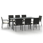 Set da Pranzo da Giardino 9 pz con Cuscini Nero in Polyrattan