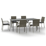 Set da Pranzo Giardino 7pz Nero e Grigio con Cuscini Polyrattan