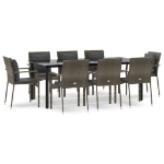 Set da Pranzo Giardino 9pz con Cuscini Nero e Grigio Polyrattan