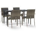 Set da Pranzo Giardino 5pz Nero e Grigio con Cuscini Polyrattan