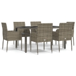 Set da Pranzo da Giardino 7 pz con Cuscini in Polyrattan Grigio